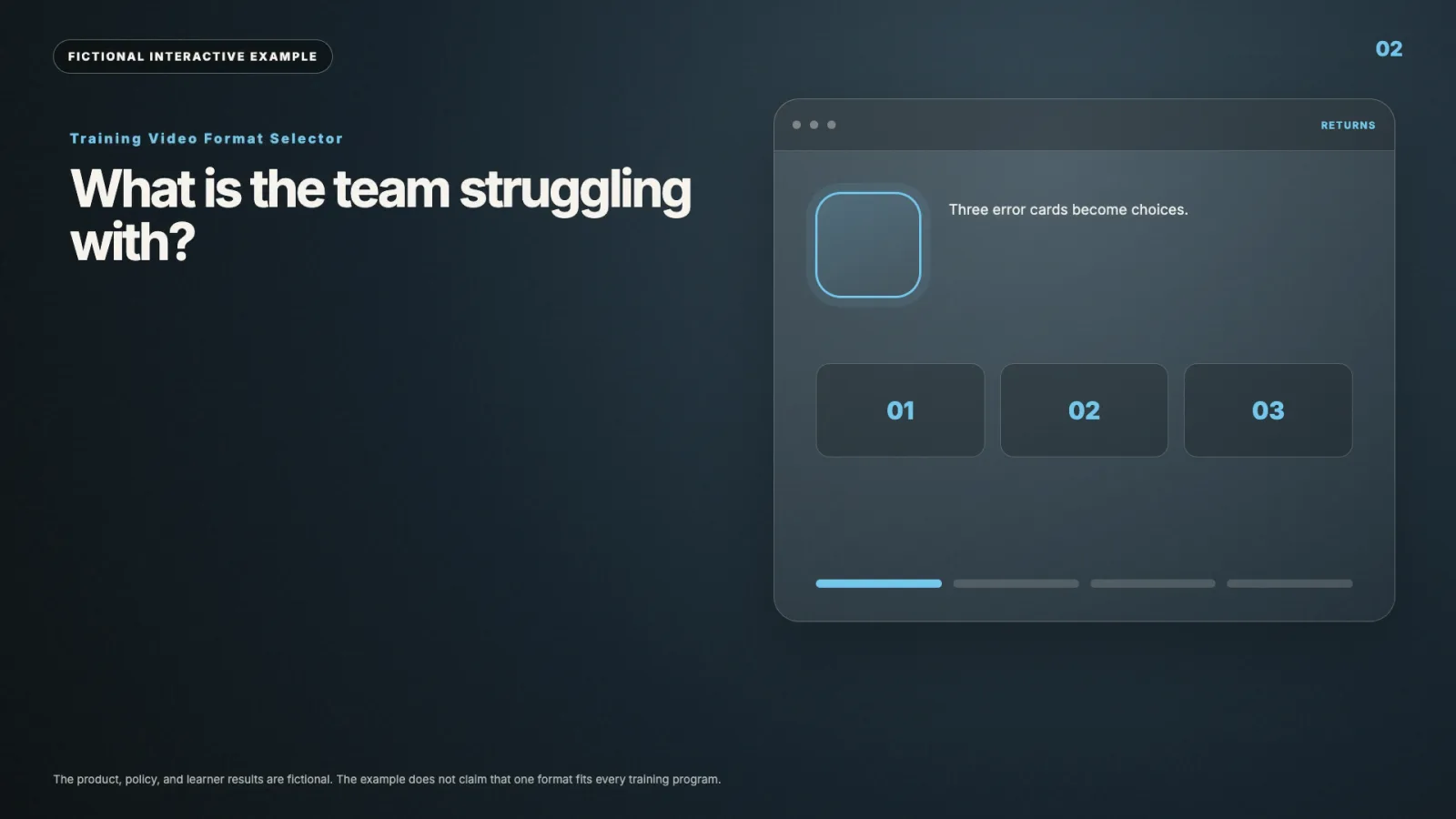 Training video format selector interactive video example